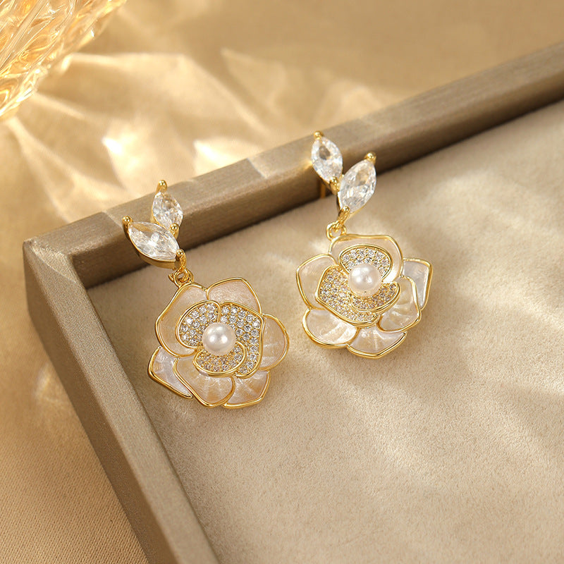 Camellia Earrings: Niche, Light Luxury, Micro Flash, Unique Design